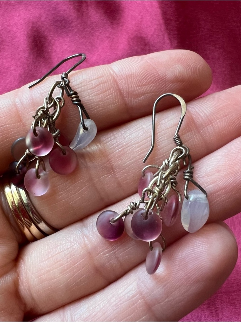 925 Silver Purple Pink Cluster Drop Earrings - Women Jewelry